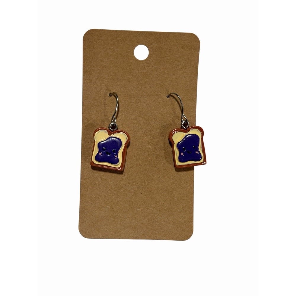 Kawaii Toast with Purple Jam Drop Earrings Novelty Food Jewelry Cute Aesthetic